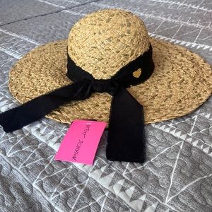 Betsey Johnson Beach Hat with Black Ribbon Trim